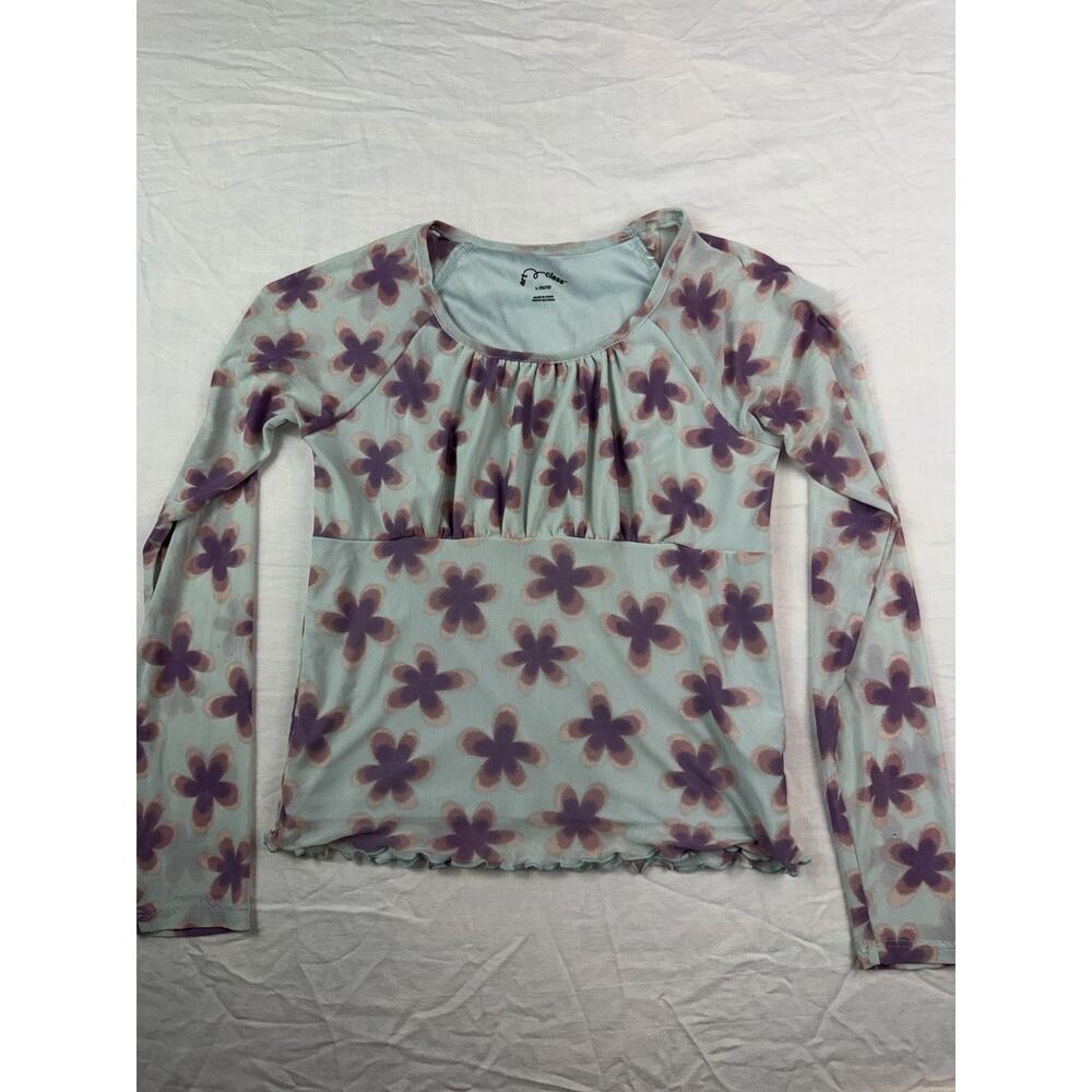 Art Class Floral Mesh Top Girls L 10 12 Sheer Long Sleeve Y2K Fairy Grunge XS S